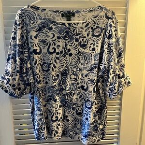 Ralph Lauren Blue and White Patterned top, size 3X.